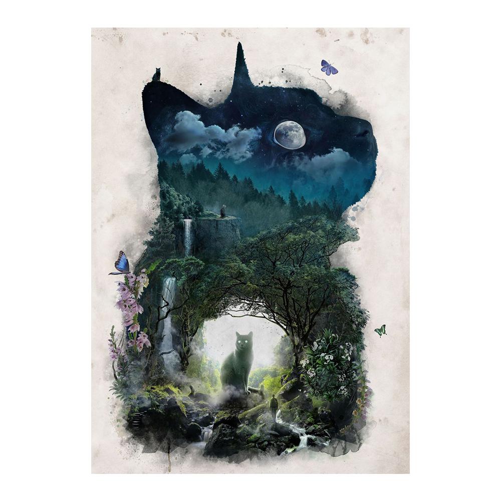 Царство кошек Птица Волк Картина на холсте День или ночь Пейзаж и постеры с животными Печать Настенные художественные фотографии Идеальное украшение для гостиной Домашнее украшение Куадрос
