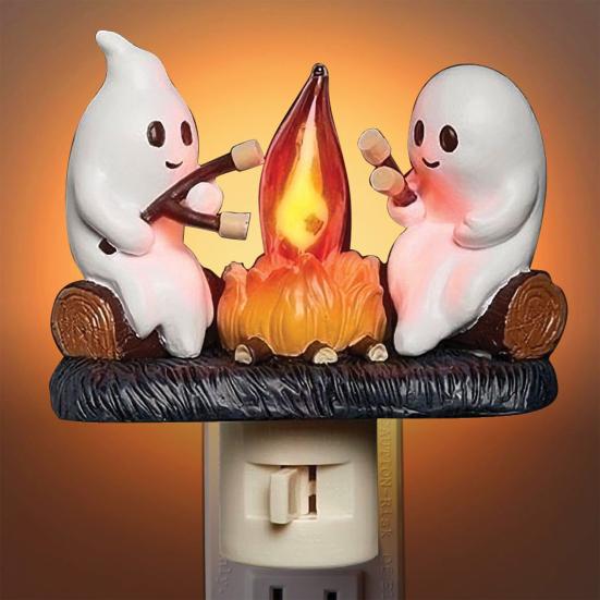 Halloween Night Light Spooky Ghost Campfire Pumpkin Boo Witch Black Cat Nightlight for Halloween Bedroom Living Room Decor