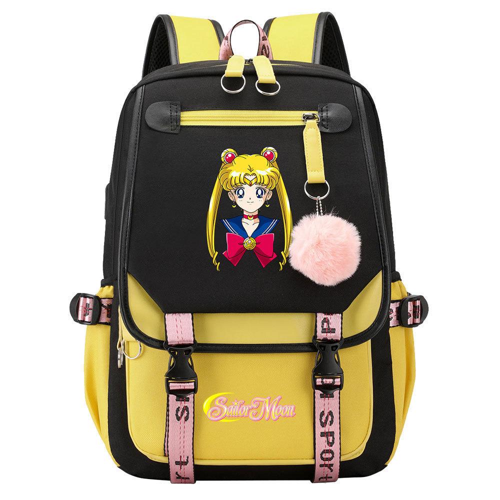 Новый аниме-рюкзак Sailor Moon с USB-подключением для подростков и школьников, мужской и женский, с откидной крышкой.