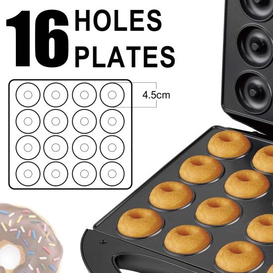 Мини-машина для изготовления пончиков, пищевая антипригарная поверхность, 16 отверстий, вилка европейского стандарта, можно мыть в посудомоечной машине, мощная, маленькая машина для изготовления пончиков, работающая по принципу Plug-Play