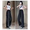 High Waist Baggy Cargo Pants Women Spring Summer Wide Leg Straight Solid Trousers Lady Casual Vintage Elastic Pant Streetwear