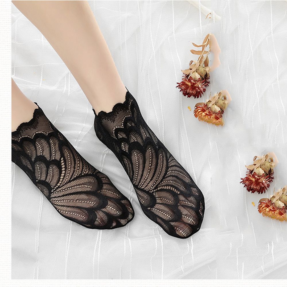Fashion Anti skid Liner Summer Lace peacock Cotton Hosiery Ankle Socks Low Cut