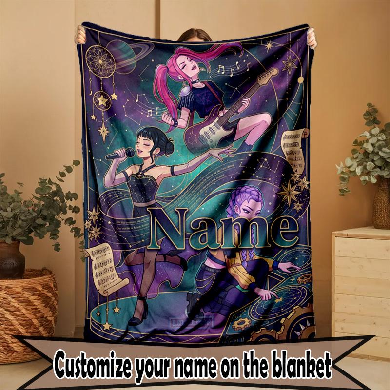Custom Name Personalized Kpop Demon Hunter Print Blanket, Home Decor, Bedroom, Sofa, Camping, Couch, Gifts for Birthday Christmas