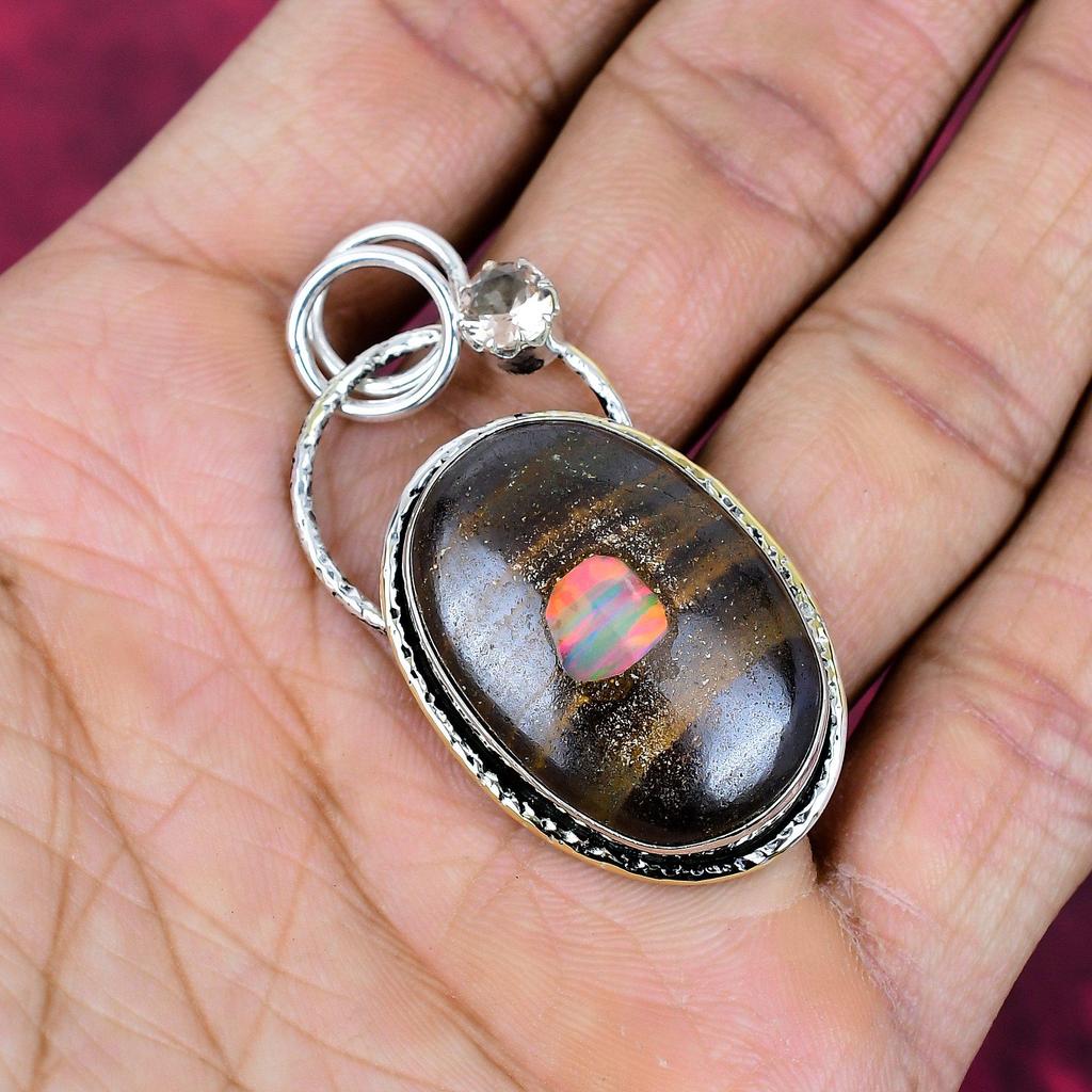 Boulder Opal & Morganite Jewelry, 925 Solid Sterling Silver Pendant Handmade Gemstone Jewelry, Gifts For Wife Brand New Pendant