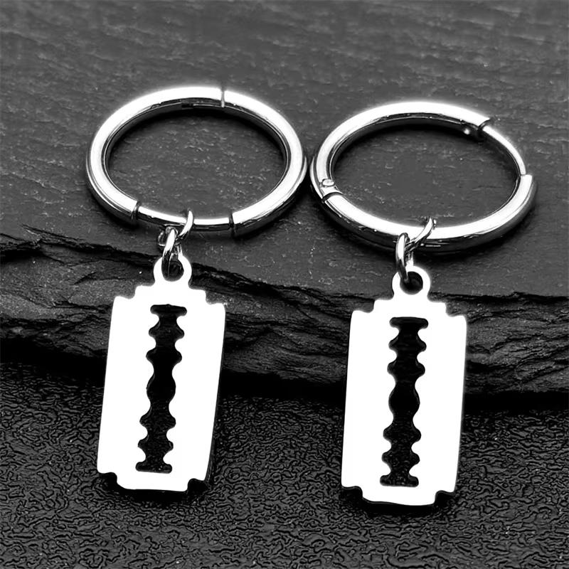 Hiphop Razor Blade Pendant Necklace Men Stainless Steel Male Knife Razorblade Shaver Shape Chain Jewelry N443S01