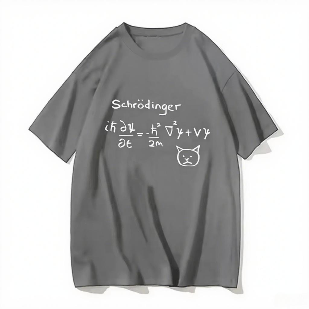 Fun Schrodinger Cat Quantum Mechanics T-shirt Fashion Comic Comic Man Formula Handsome T-shirt Men's Women T-shirt Funny Clothes