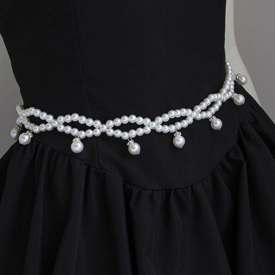 Women Waist Chain Multi Layer Faux Pearls Tassel Design Belt Chain Jeans Skirts Dresses Versatile Accessory