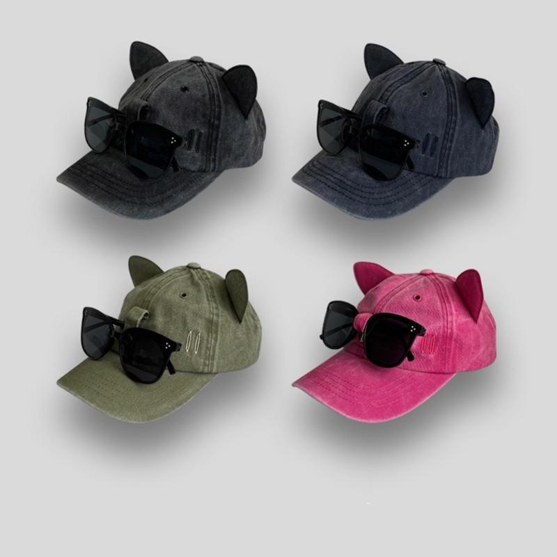 Бейсболка с кошачьими ушками и декором в виде солнцезащитных очков, регулируемая кепка для взрослых, для лета, для велоспорта на открытом воздухе, шляпа для пеших прогулок для подростков, мужчин