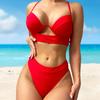 2Pcs/Set Hollow Out Backless Adjustable Straps Padded Underwire Bikini Set Women Push-Up