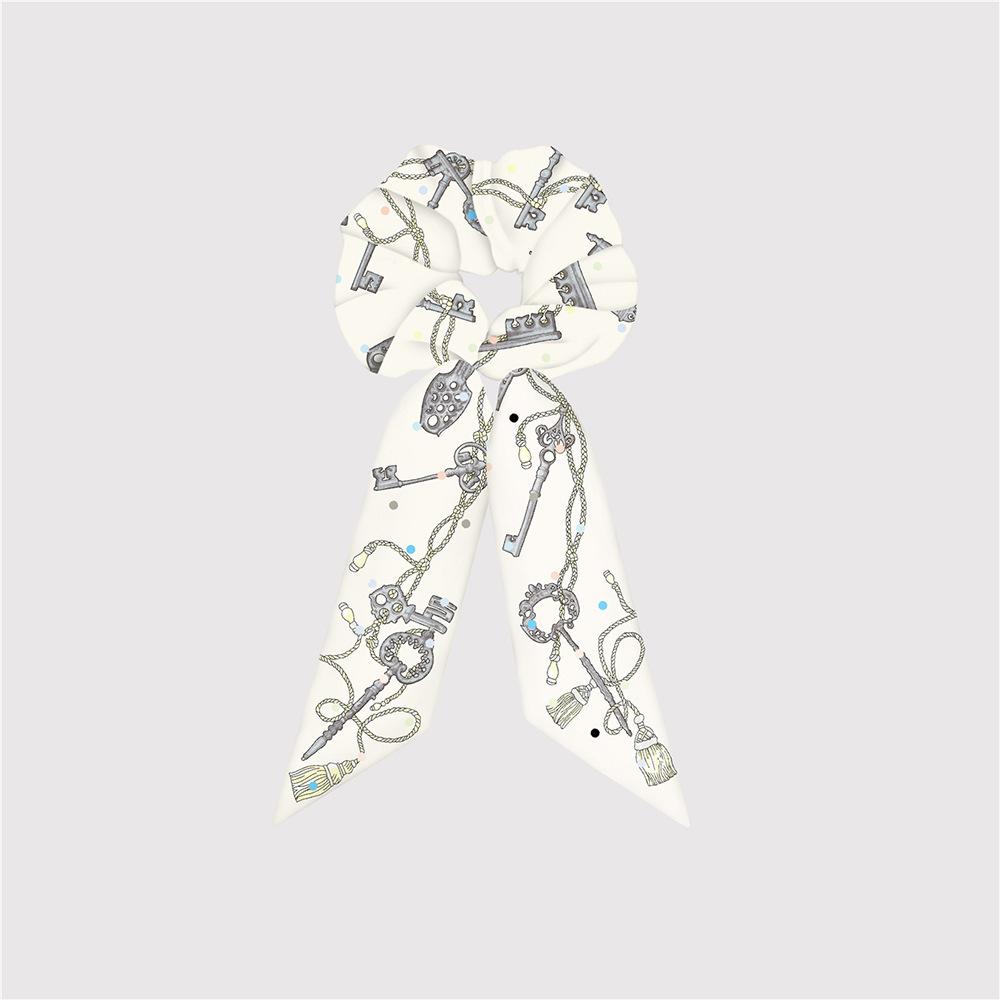 Большие резинки для волос из натурального шелка, резинки, завязки для волос, с принтом цепочки, эластичные резинки для волос, для хвостика, женские, элегантные, аксессуар для волос в виде шарфа