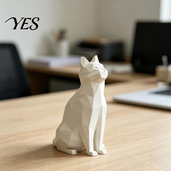 Изысканная детализированная скульптура кошки, геометрическая фигурка, 3D-печатная низкополигональная скульптура, современное матово-черное украшение, художественная статуэтка для домашнего стола