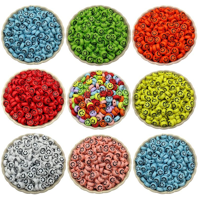 100 шт. карамельный цвет DIY акриловые круглые бусины милые улыбающиеся бусины с отверстием для изготовления ювелирных изделий
