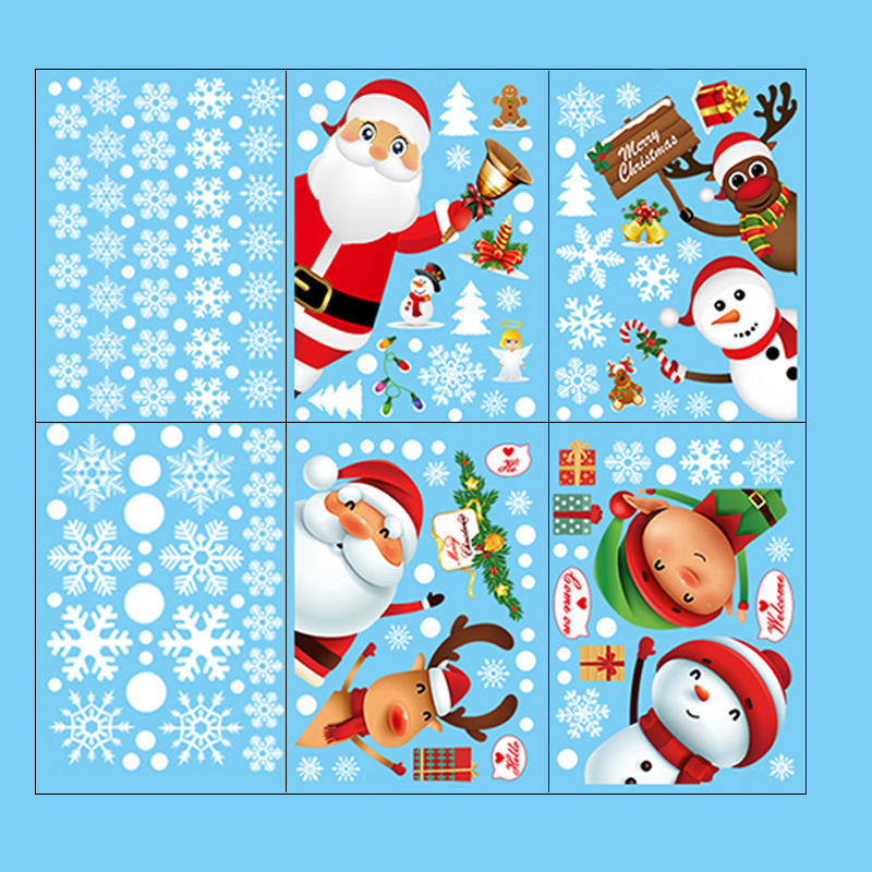 Christmas Decoratives Window Stickers Self-Adhesive Holiday Snowflake Santa Claus Glass Art Stickers