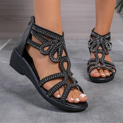 Летние женские сандалии с открытым носком, новые римские женские сандалии на платформе с молнией сзади на танкетке, уличная повседневная обувь-гладиатор для женщин