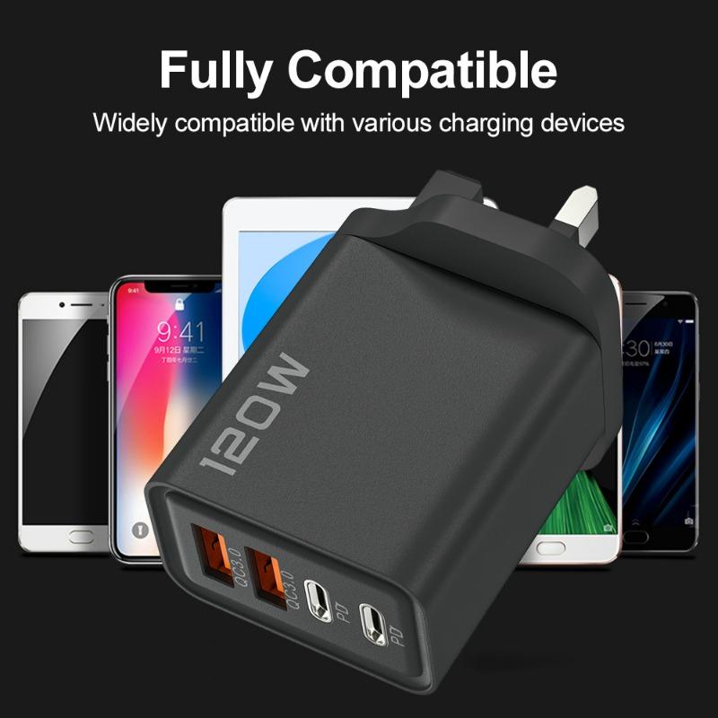 Быстрая зарядка PD 120 Вт USB Type C Двойной USB Typec Вилка EU/US/UK Адаптер Quick Charge 3.0 для Samsung IPhone Xiaomi Google Универсальный