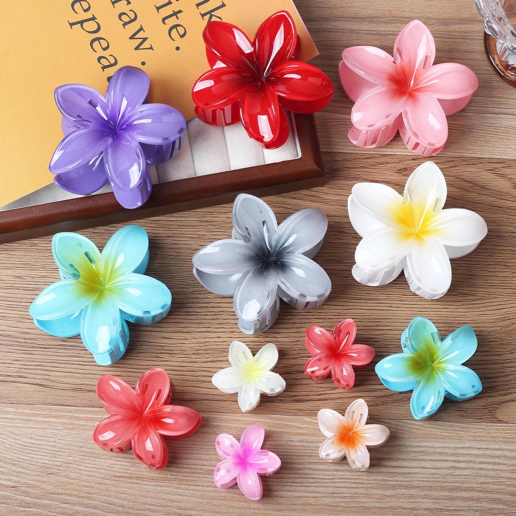 Colorful Plumeria Flower Shark Clip - Elegant Plastic Hair Accessory