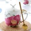 Кружка из костяного фарфора с крышкой и ложкой, кружка с большим животом, 3 стиля, керамическая кружка, милые кружки с цветочным рисунком, кофейная чашка 450 мл