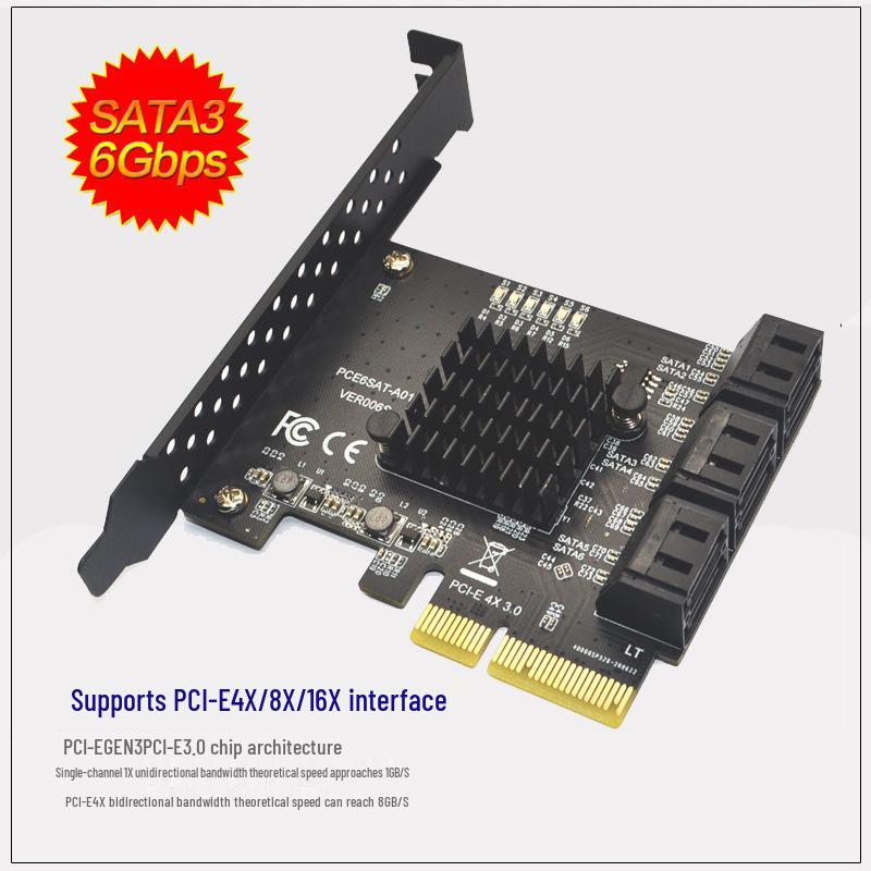 Карта расширения PCIe на SATA 3.0 с 6/8/10 портами, ASMedia ASM1166, PCIe 3.0 Gen3, 6G.