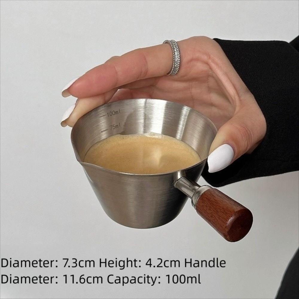 Новый мерный стакан для итальянского эспрессо 100 мл, деревянная ручка, со шкалой, маленькие молочные стаканчики, инструмент для дозирования жидкости из нержавеющей стали