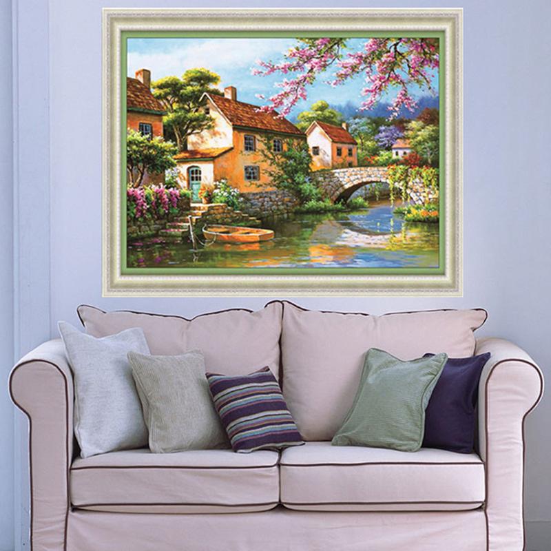 HC DIY 5D Diamond Painting Bridge Cabin Embroidery Crafts Cross Stitch Home Decor