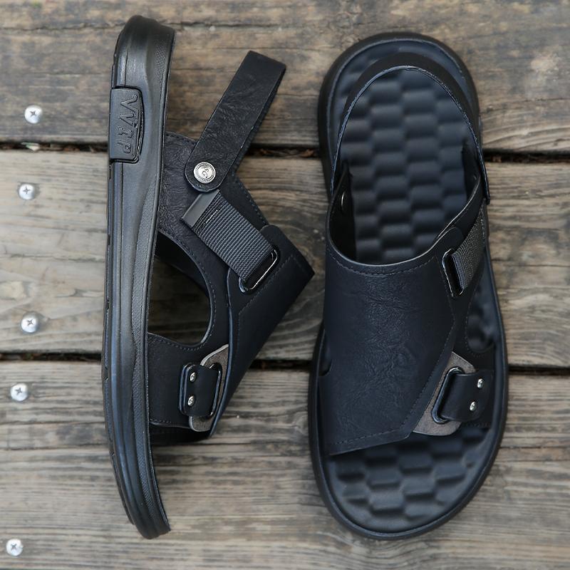 Модные черные мужские сандалии кожаные повседневные сандалии летние пляжные сандалии для мужчин уличные нескользящие тапочки на платформе Sandalias Hombre