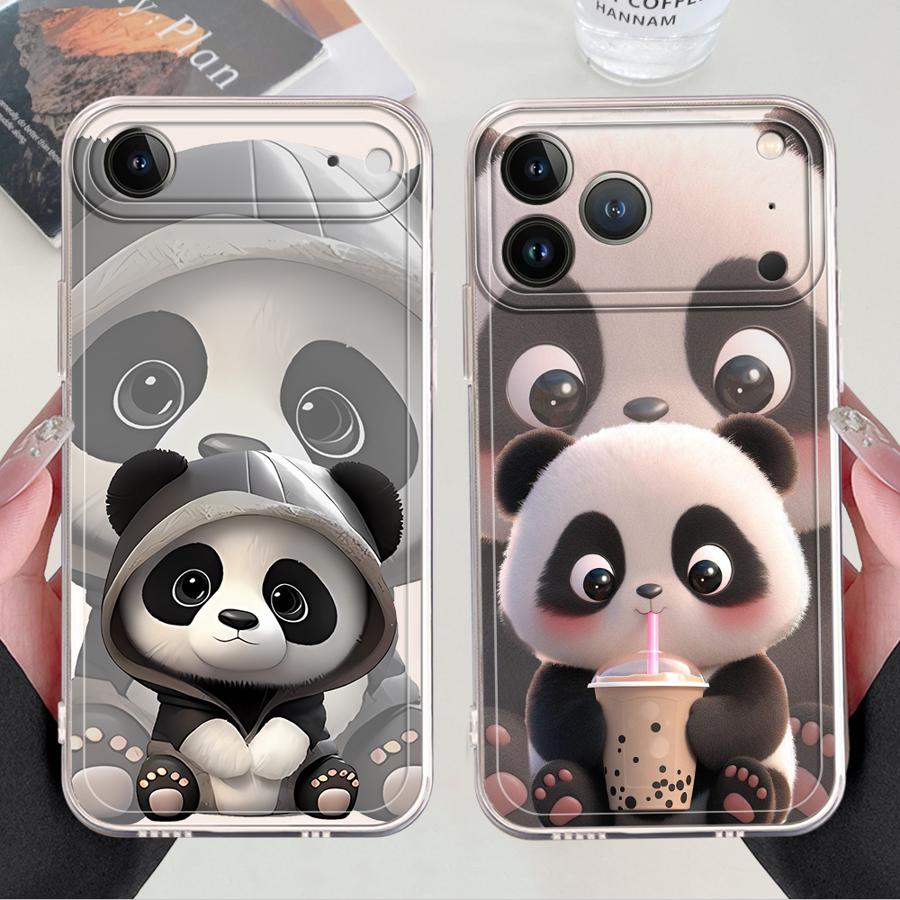 Милый Чехол Панда для iPhone 17 Pro Max XS Max 13 Pro 12 Mini 16 Air 15 14 Plus XR 7 8 11 Мягкая Крышка для Телефона
