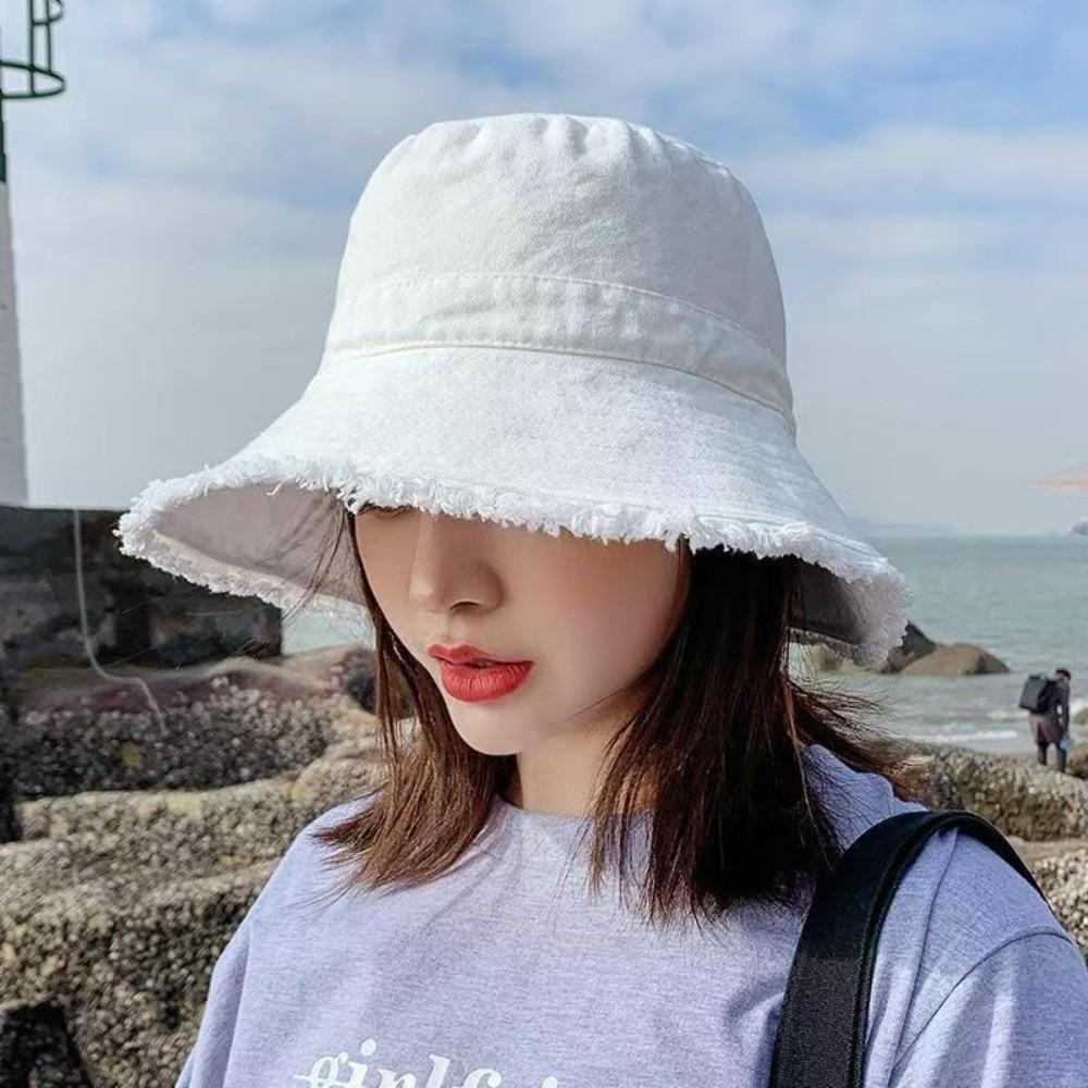 Foldable Thin Bucket Hat Sunshade Sun Protection Cap Sun Cap Raw Edge Fisherman Hat Men