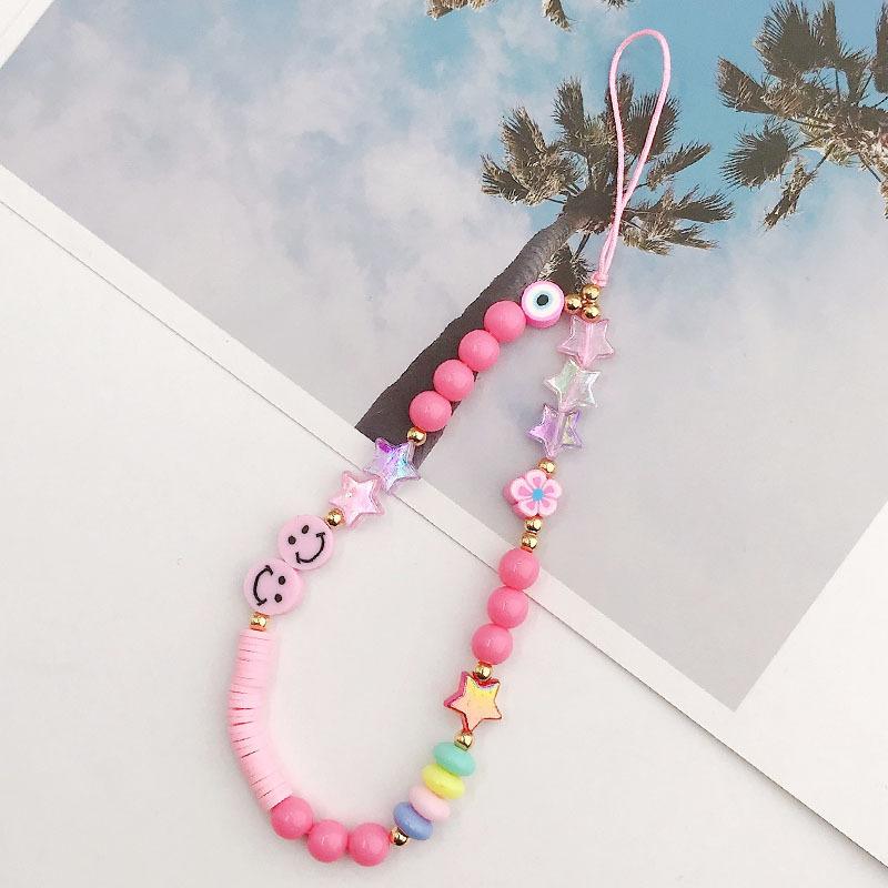 Модная Очаровательная цепочка для мобильного телефона с жемчугом и глиной, акриловая мультяшная ювелирная продукция для телефона для женщин и девочек, подвесной ремешок для телефона с защитой от потери
