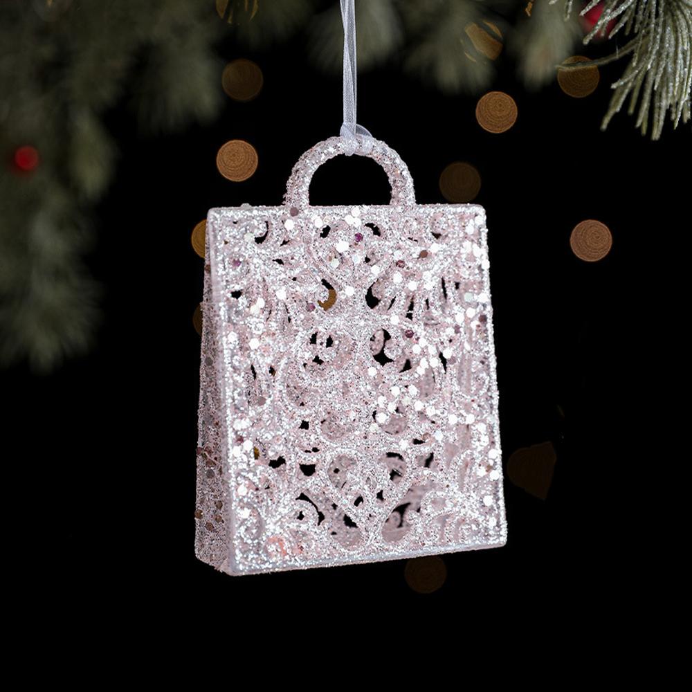 Glitter Christmas Tree Pendant Plastic Slightly Sticky Artificial Christmas Decoration Cartoon Candy Butterfly