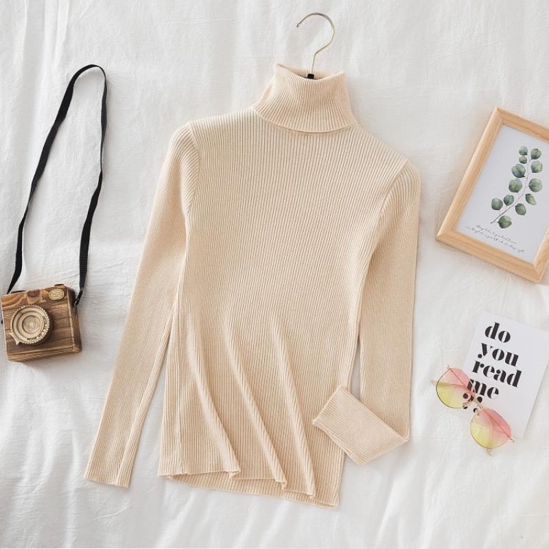 Elegant Knit Sweater For Women With High Neck Slim Fit Long Sleeve Casual Wear