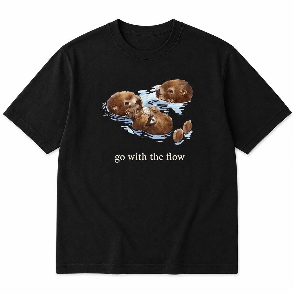 Cute Otter T-Shirt Go With The Flow Wildlife Nature Graphic Tee