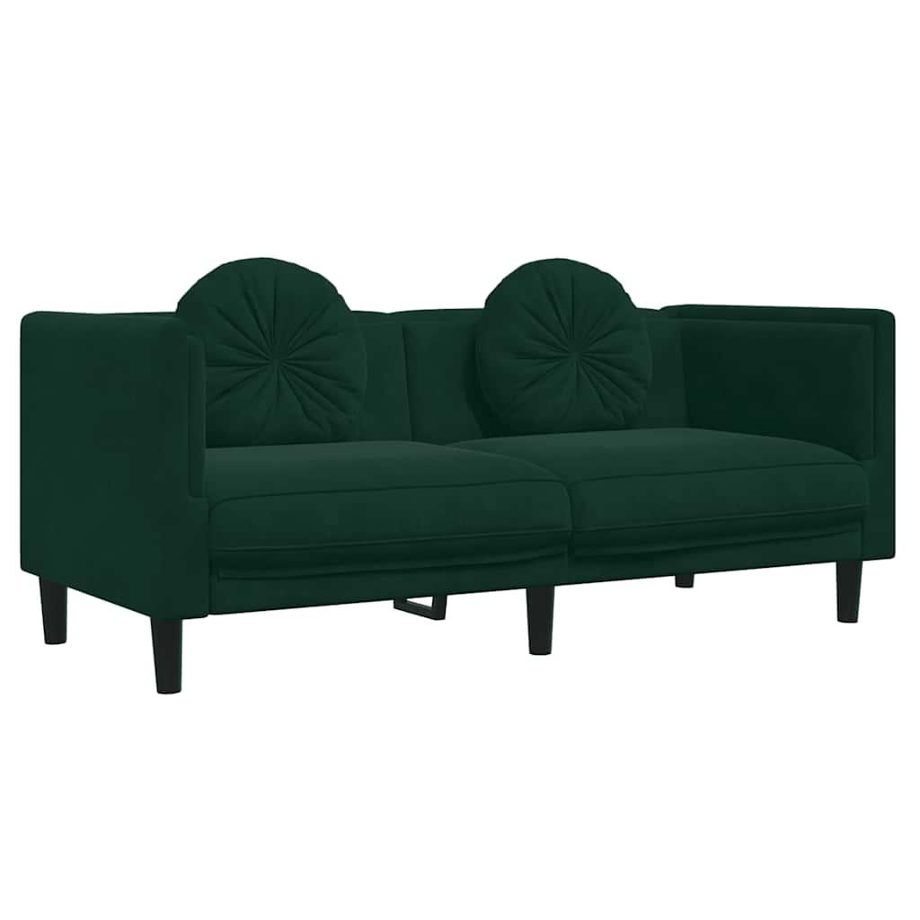 2 Piece Sofa Set with Cushions Dark Green Velvet