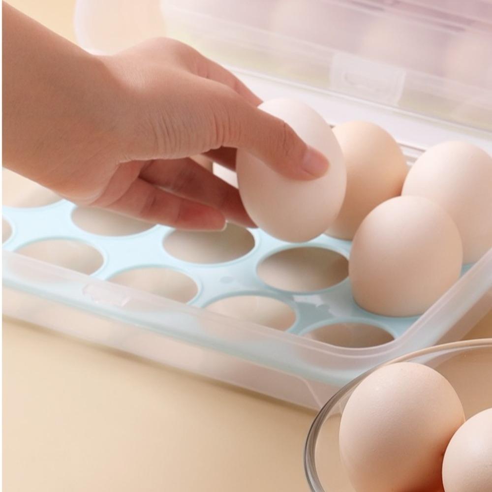 15 Grid Automatic Egg Storage Box Tray with Lid Drawer Egg Carton PP Cases Refrigerator Cases Compartment Storage Rack Support