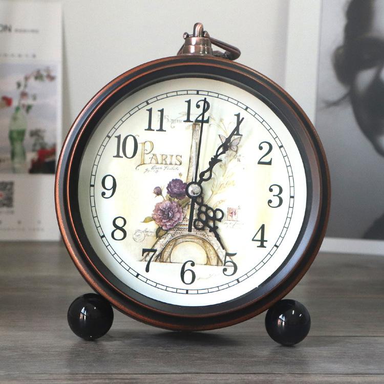 Retro European Style Pastoral Creative Alarm Clock Lazy Silent Student Alarm Clock Simple Bedside Small Alarm Clock Seat Table Clock