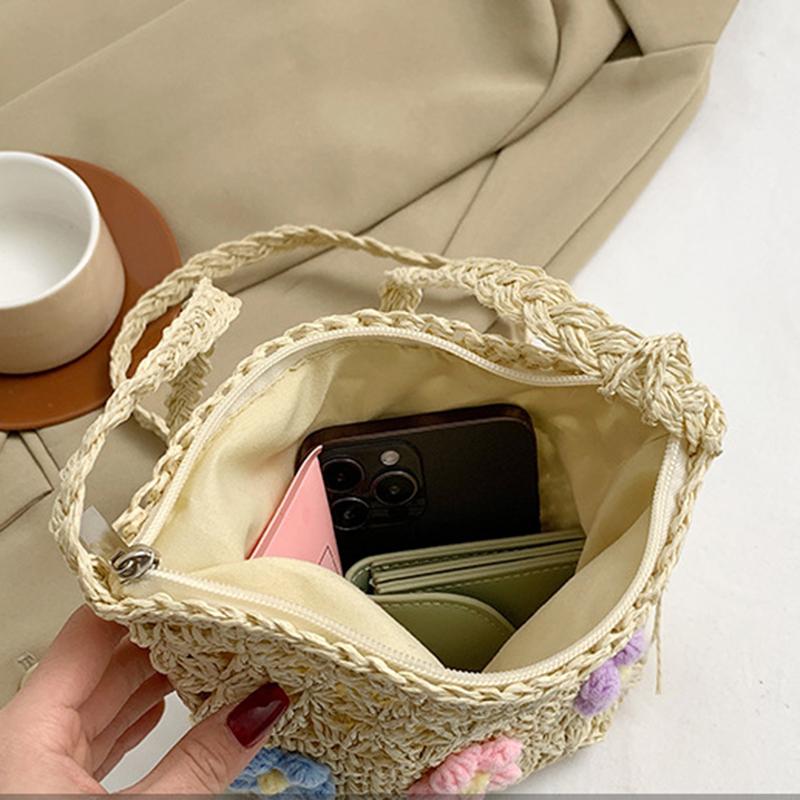 Straw Beach Bag Summer Woven Tote Bag with Tassels Floral Decor Shoulder Bag for Women Straw Purses and Handbags Rattan Boho Bag Raffia KTY