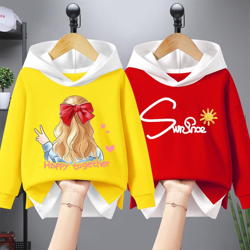 Свитер для девочек, весенние и осенние топы с капюшоном, новинка 2023 года, искусственная одежда из двух предметов для девочек среднего и старшего возраста, темпераментная детская осенняя одежда