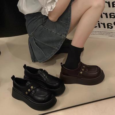 Простая ленивая платформа британские маленькие кожаные туфли женские весенние новые удобные студенческие высота и худоба