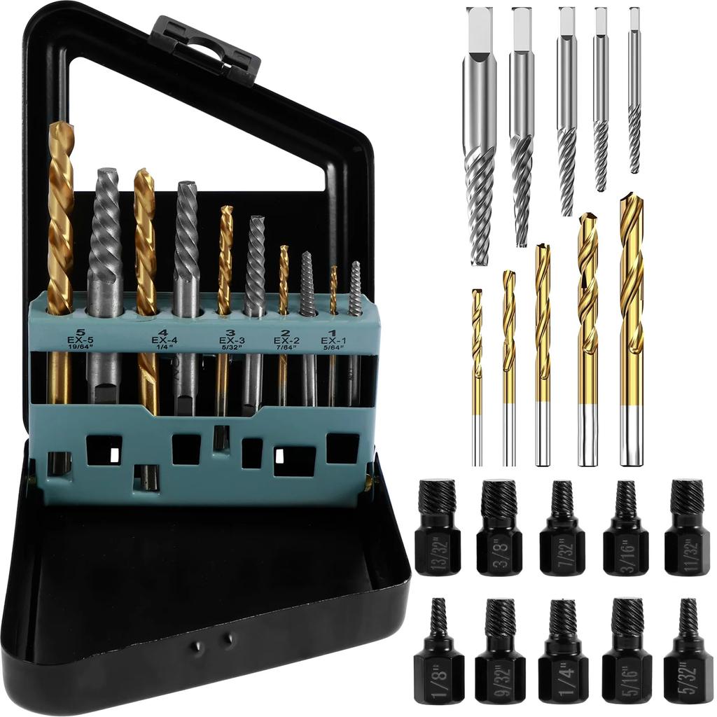 20/10 шт. Набор экстракторов поврежденных винтов разных размеров Металлический экстрактор болтов с шестигранной головкой Инструмент для извлечения сломанных винтов и гаек Сверло для шпилек