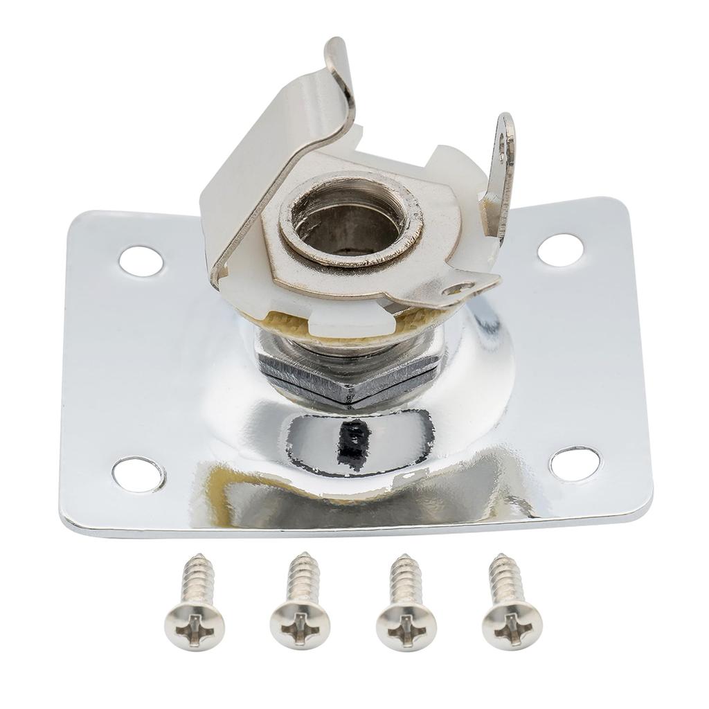 Musiclily Rectangular Electric Guitar Input Jack Plate Chrome & Socket,