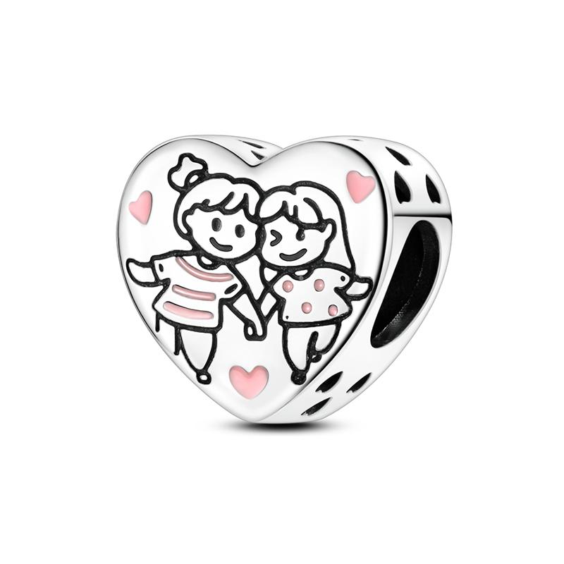 Новинка Медные Шармы Любовь Сестры Мама Семья Сердце Бусины Подходят для Оригинального Браслета Сделай Сам для Женщин Ювелирный Подарок