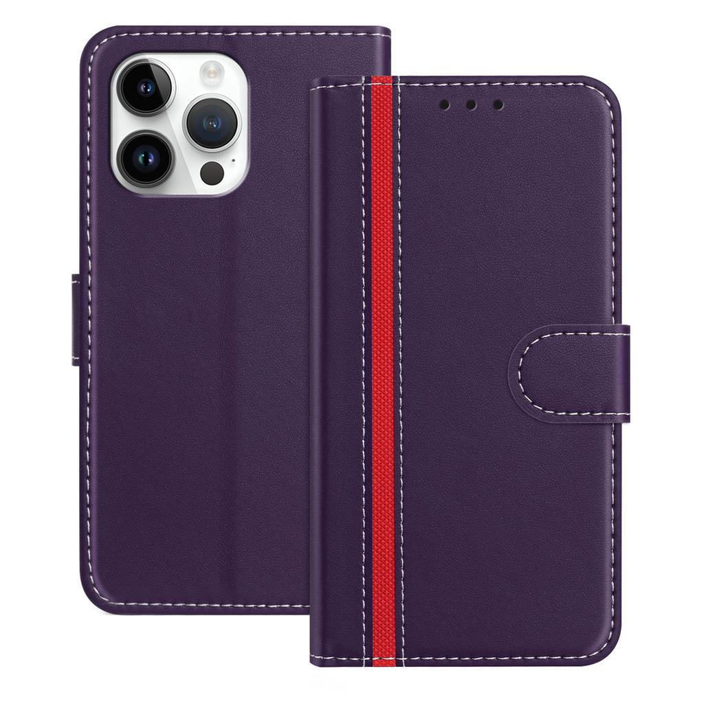 For iPhone 15 Pro Max Phone Cases Wallet Stand Color Splicing Leather Cover with Magnetic Clasp