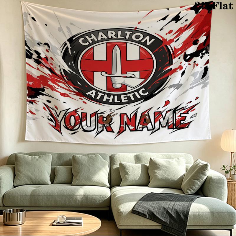 Custom Name Charlton Athletic Printed Tapestry – Wall Hanging for Bedrooms, Dorms, and Home Decor