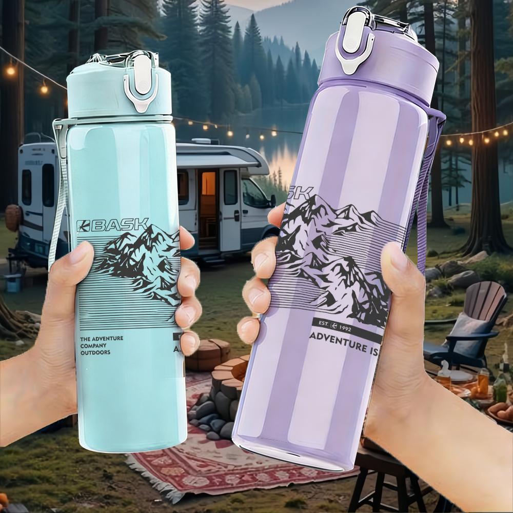 1PC Thin wave line minimal sketch print 750ml colorful plastic sports water bottle leakproof pop up lid with straw for outdoor work home use