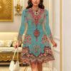 Women Long Sleeve Round Neck Midi Dress Boho Tie Dye Star Floral Dot Print Flared Casual Dress