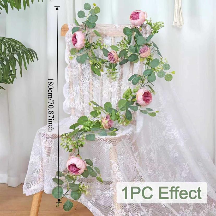 Artificial Peony Eucalyptus Garland Fake Silk Flowers Wreath Vine For Home Wall Hangings Gardens Arches Wedding Party Decor