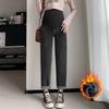 8 Беременных женщин флисовые эластичные джинсы Зимние брюки для папы Утолщенные термобрюки с поддержкой живота Повседневные брюки для улицы