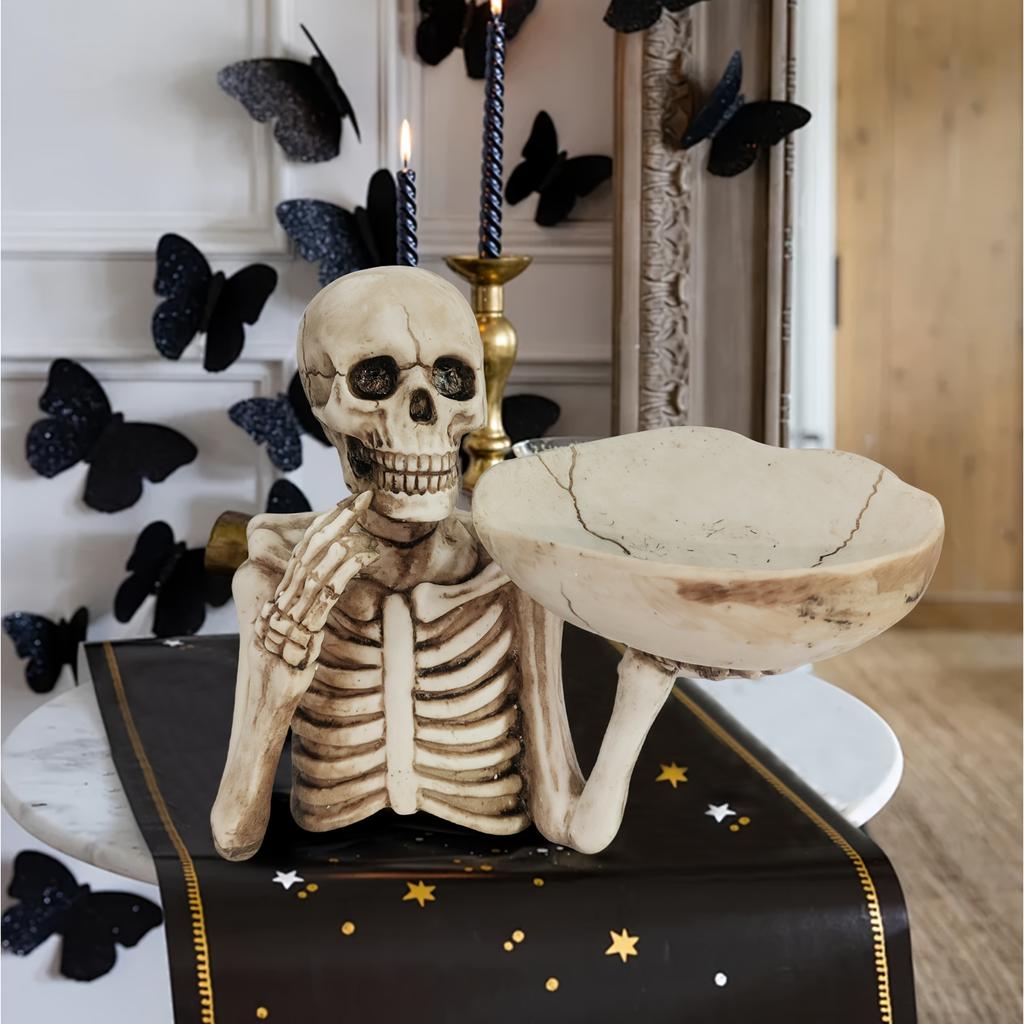 1 Piece Resin Skull Tray Ornament With Bowl - Unique Skeleton Design, Perfect For Halloween, Halloween Decorations
