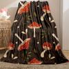 Flannel Mushroom Design Blanket with Red Spotted Mushrooms and Green Leaf Details for Warm Home Decor & Relaxing Living Comfort
