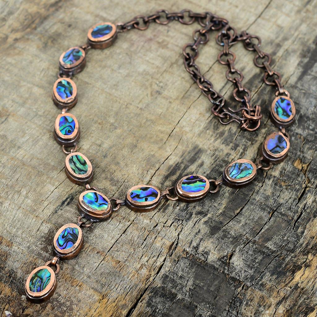 Ожерелье из раковины абалона, ожерелье из электроформированной меди, ювелирные изделия с драгоценными камнями, ожерелье с регулируемой цепочкой, ювелирные изделия ручной работы с камнями по месяцу рождения, подарки на помолвку