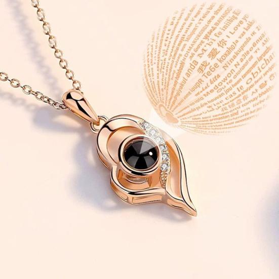 Ожерелье «Я люблю тебя на 100 языках», инкрустированное стразами и полым сердцем